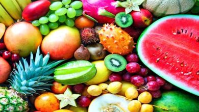 فواكه متنوعة مثل البطيخ واناناس وكيوي وتفاح وعنب